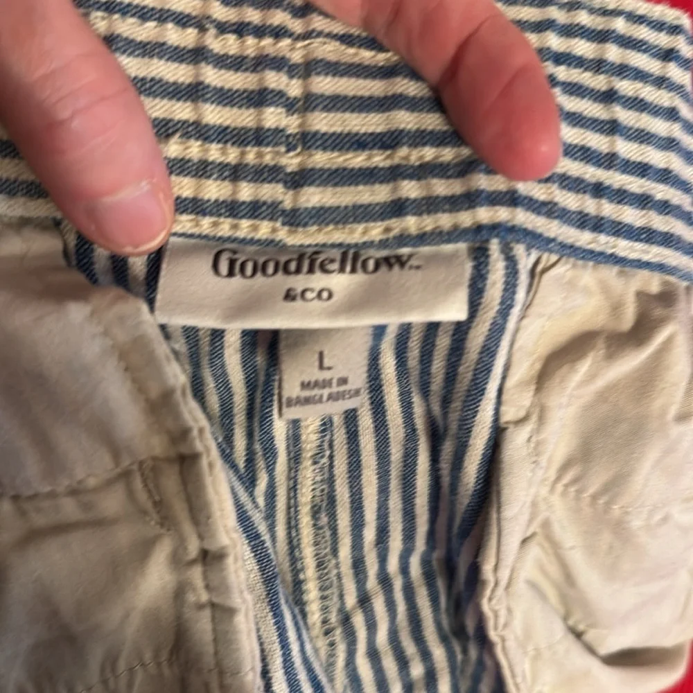 Goodfellow Shorts Blue Striped Linen & Cotton Pockets Front & Back